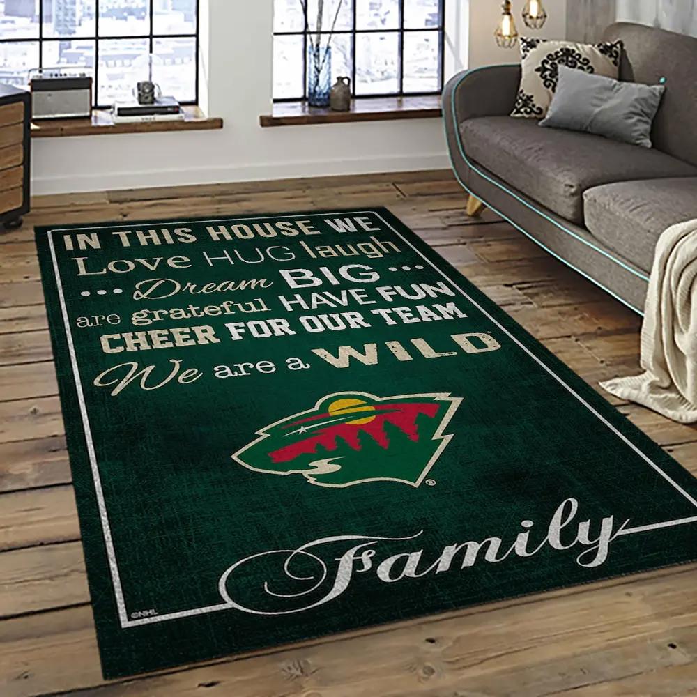 Nhl minnesota wild hockey team logo sport carpet rectangle area rug for living room mw14 Rectangle Rug