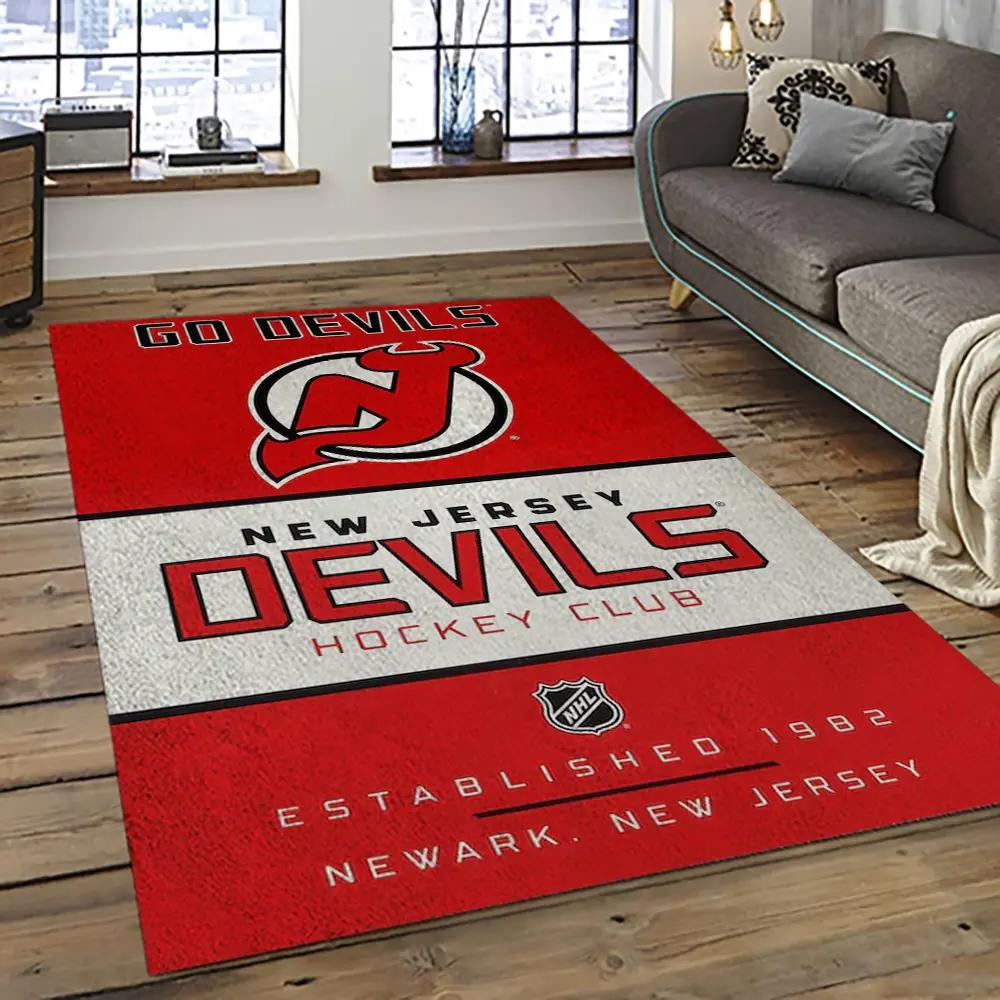 Nhl new jersey devils hockey team logo sport carpet rectangle area rug for living room njd04 Rectangle Rug