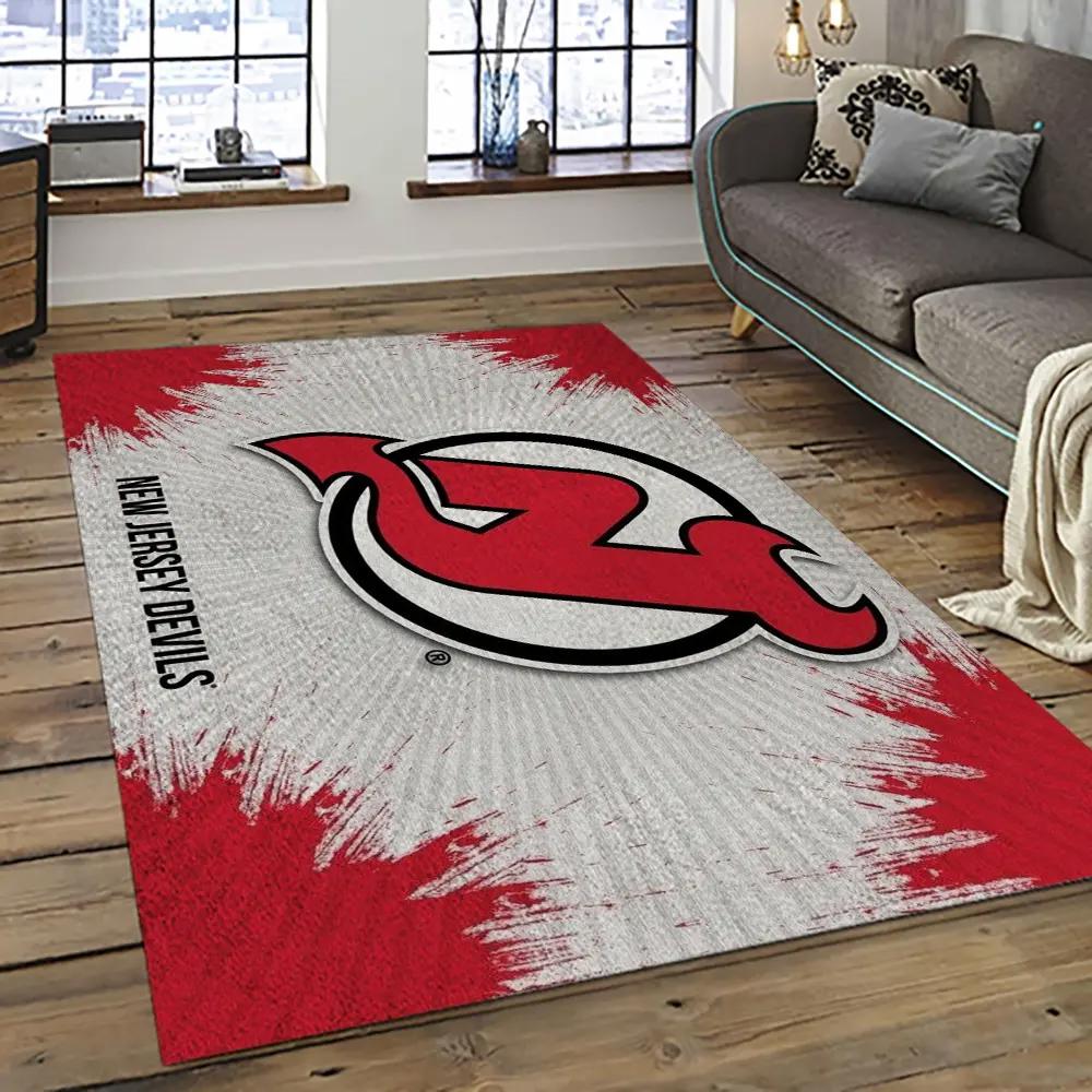 Nhl new jersey devils hockey team logo sport carpet rectangle area rug for living room njd19 Rectangle Rug