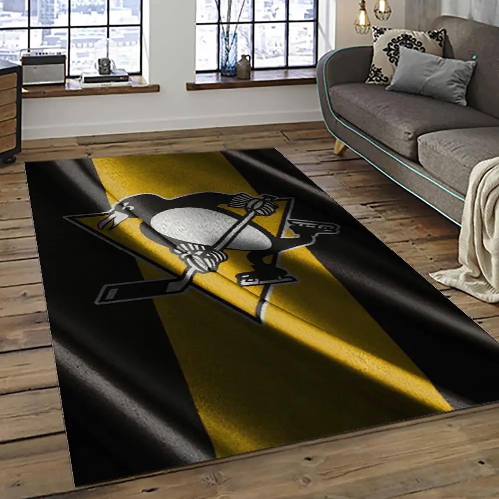 Nhl pittsburgh penguins hockey team logo sport carpet rectangle area rug for living room pp06 Rectangle Rug