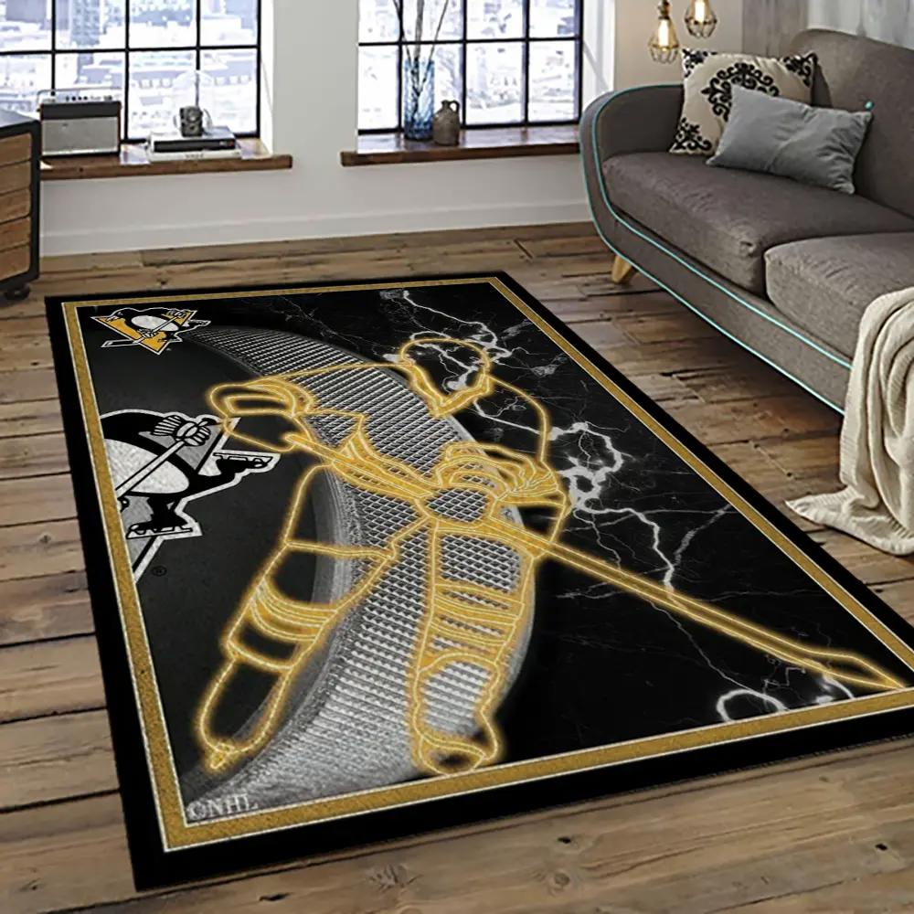 Nhl pittsburgh penguins hockey team logo sport carpet rectangle area rug for living room pp07 Rectangle Rug