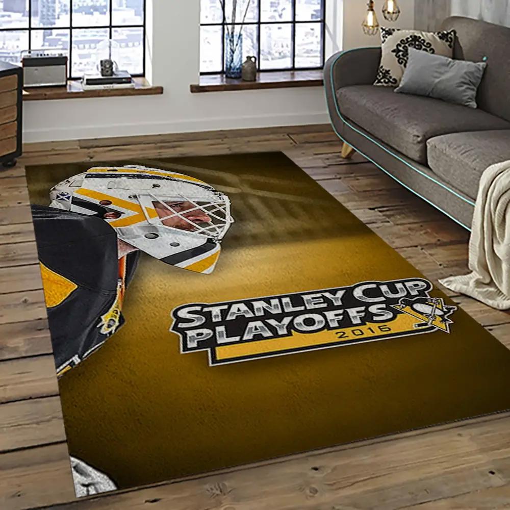 Nhl pittsburgh penguins hockey team logo sport carpet rectangle area rug for living room pp43 Rectangle Rug