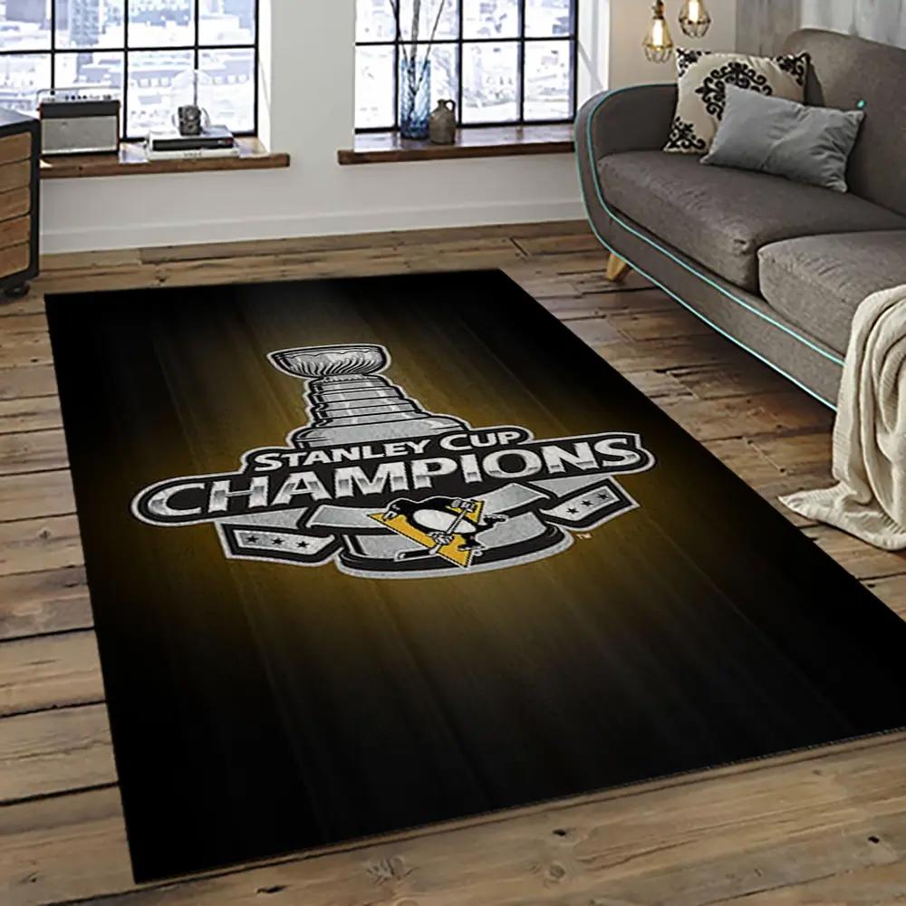 Nhl pittsburgh penguins hockey team logo sport carpet rectangle area rug for living room pp50 Rectangle Rug