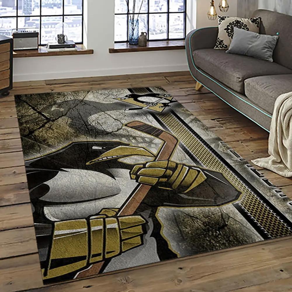 Nhl pittsburgh penguins hockey team logo sport carpet rectangle area rug for living room pp59 Rectangle Rug