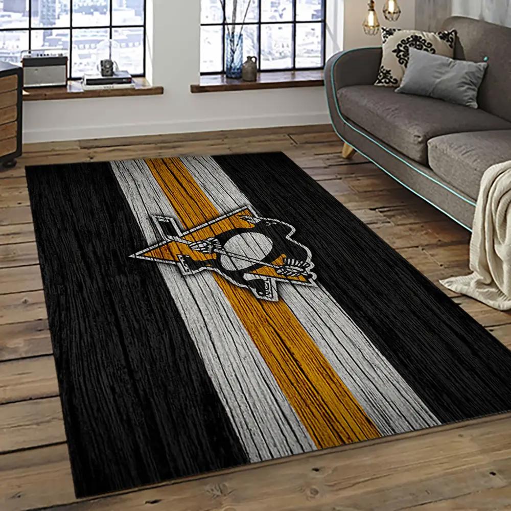 Nhl pittsburgh penguins hockey team logo sport carpet rectangle area rug for living room pp62 Rectangle Rug