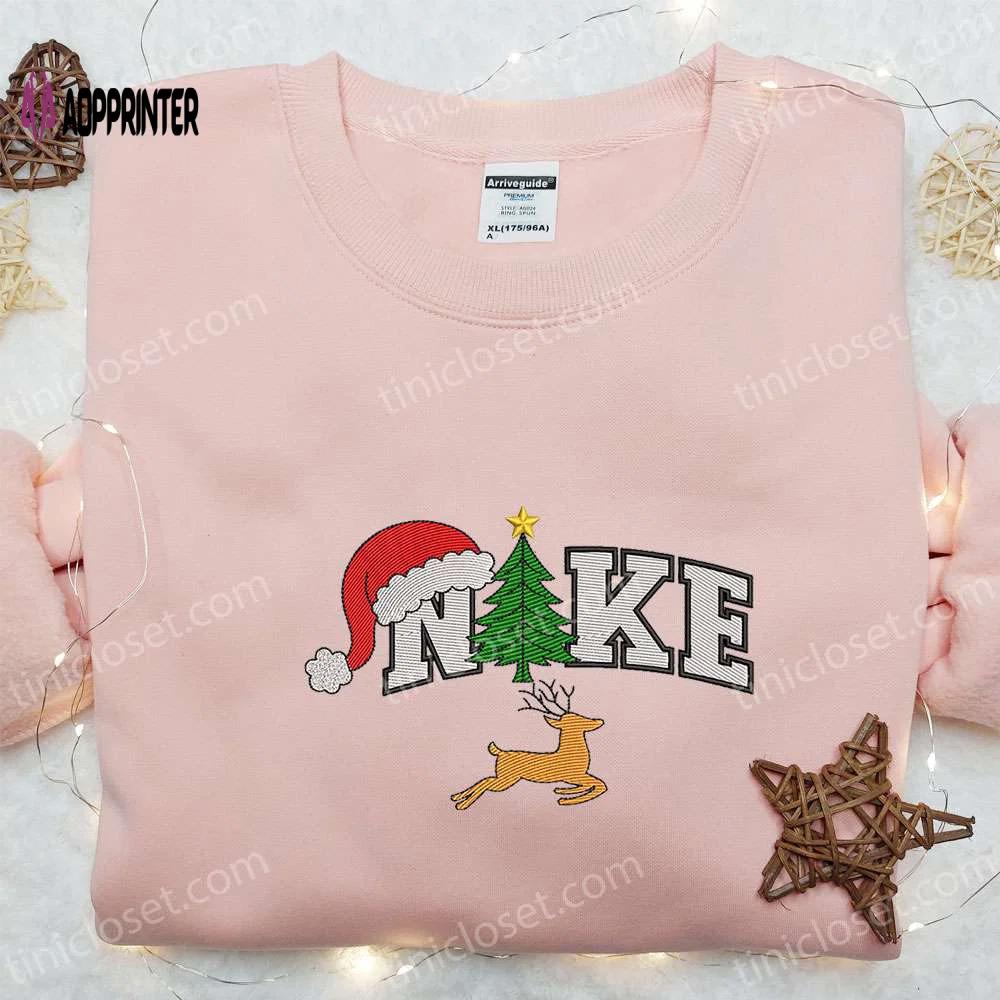 Nike embroidered christmas sweatshirt & shirt: festive tree reindeer design – best gift ideas Embroidered Shirt