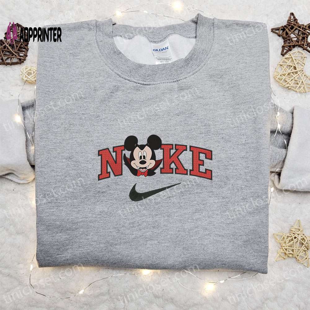Nike halloween x mickey head dracula laughing sweatshirt: best disney characters embroidered shirt perfect halloween gift Embroidered Shirt