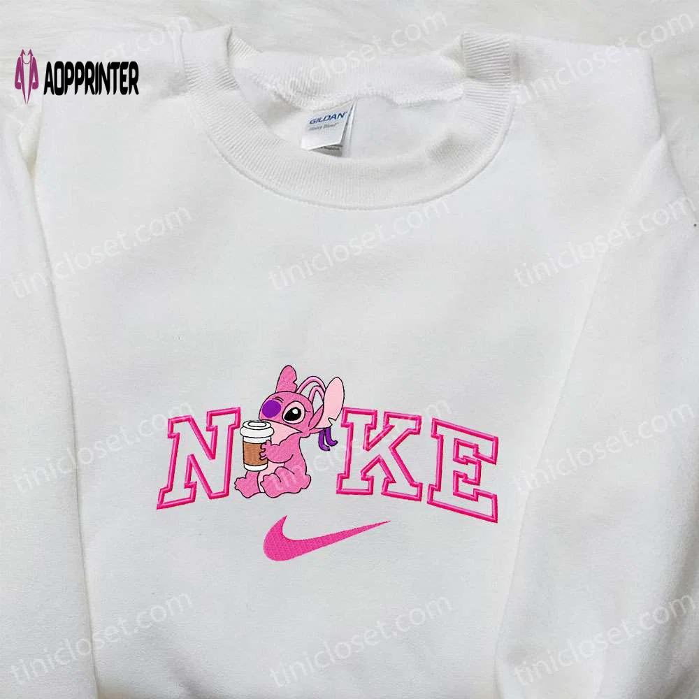 Nike inspired embroidered hoodie & shirts: angel coffee x lilo & stitch unique cartoon embroidery Embroidered Shirt