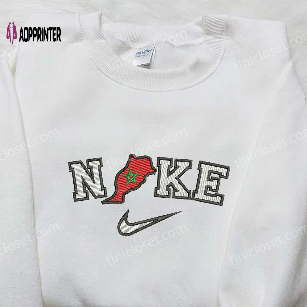Nike morocco map embroidered shirt: national day gift nike inspired apparel Embroidered Shirt