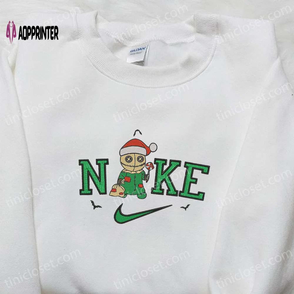 Nike x christmas hat chibi voodoo doll embroidered hoodie: spooky halloween sweatshirt best gifts for family Embroidered Shirt