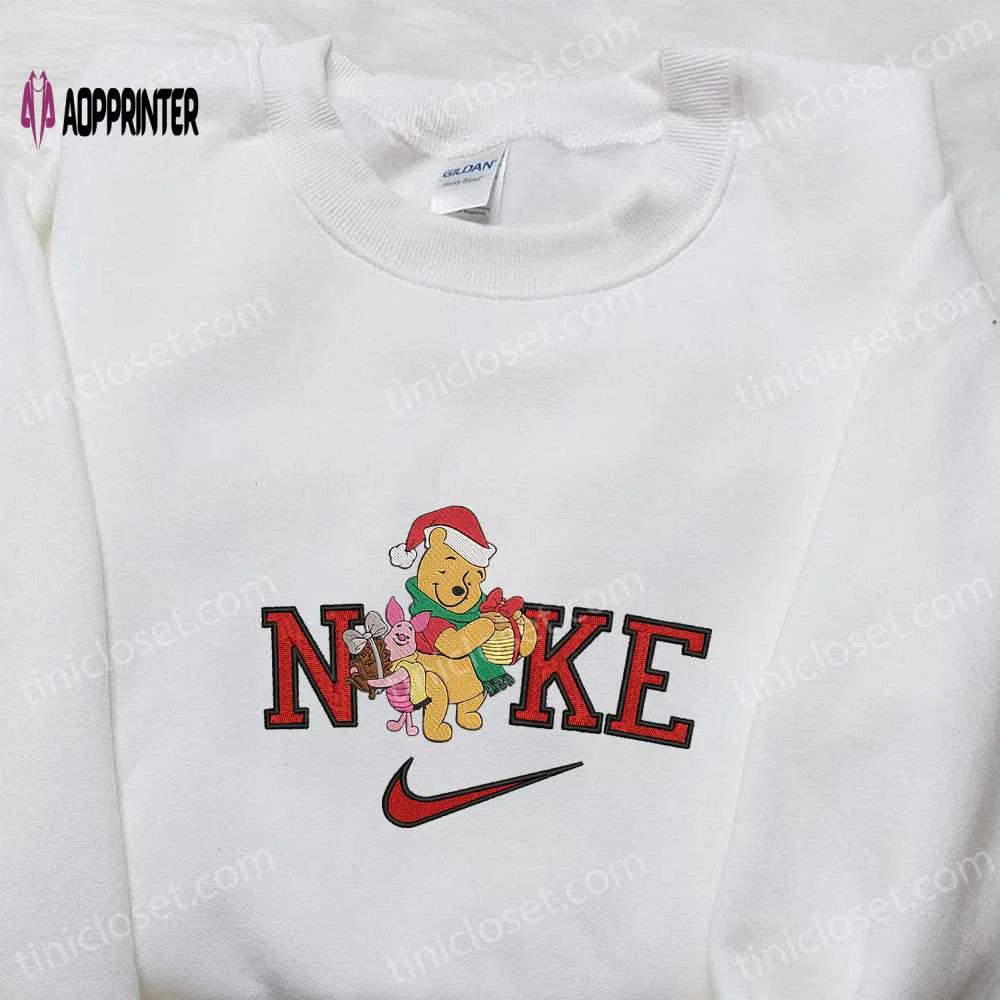 Nike x christmas pooh and piglet embroidered hoodie – disney characters sweatshirt & nike-inspired shirt Embroidered Shirt