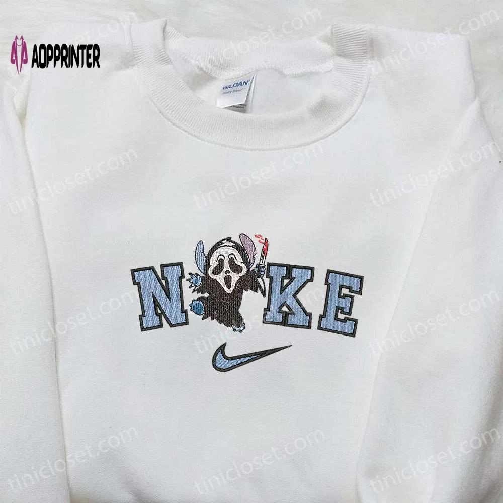 Nike x scream ghost stitch embroidered shirt: best halloween gift for nike inspired halloween lovers Embroidered Shirt