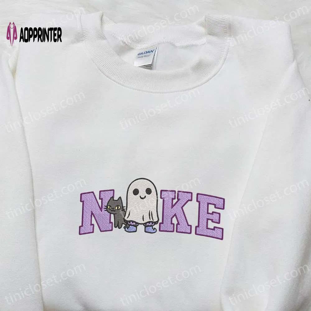Nike x spooky ghost halloween cat shirt: amazing embroidered tee nike inspired Embroidered Shirt