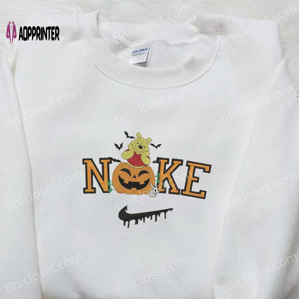 Nike x winnie the pooh halloween pumpkin embroidered shirt: disney inspired halloween design Embroidered Shirt