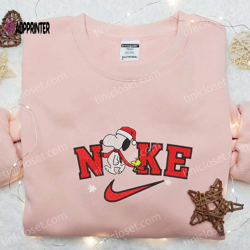 Nike x xmas snoopy cartoon embroidered shirt & hoodie: best christmas gift ideas – custom nike t-shirt Embroidered Shirt