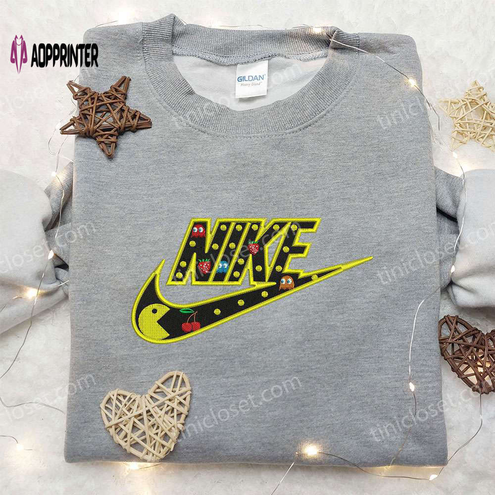 Pac-man x nike embroidered sweatshirt: game characters & nike inspired shirt Embroidered Shirt