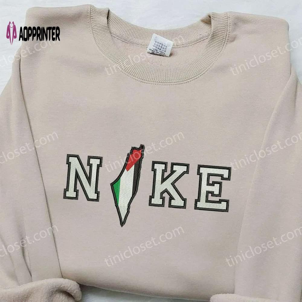 Palestine flag x nike embroidered sweatshirt – best nike inspired birthday gift for family Embroidered Shirt