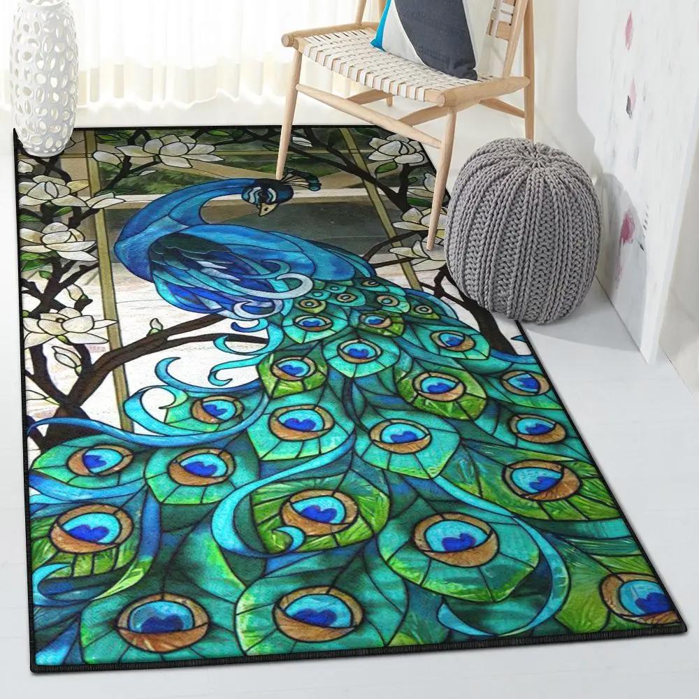 Peafowl large living room rugs, peacock rug Rectangle Rug
