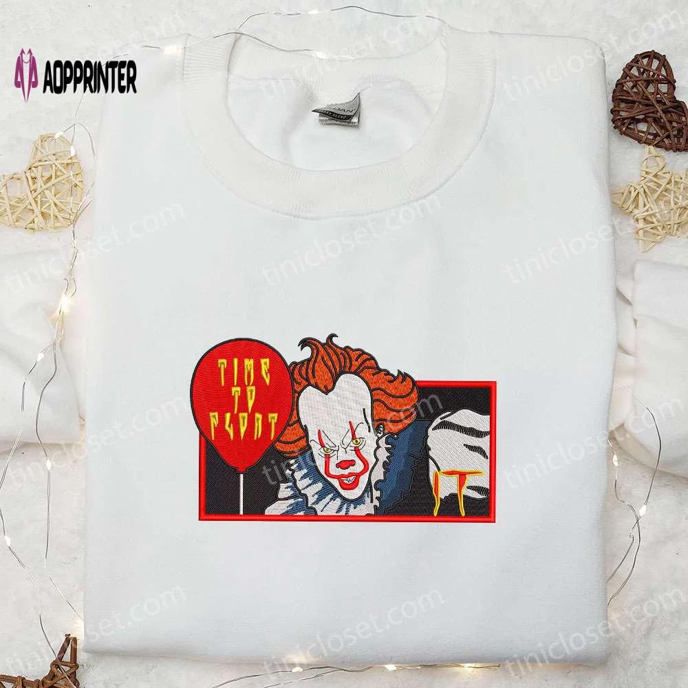 Pennywise balloon embroidered shirt spooky hoodie funny t-shirt: perfect halloween apparel Embroidered Shirt
