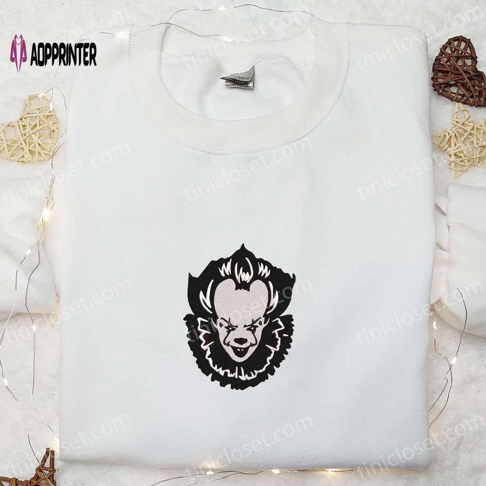 Pennywise embroidered hoodie: clown face horror movie sweatshirt for halloween lovers Embroidered Shirt