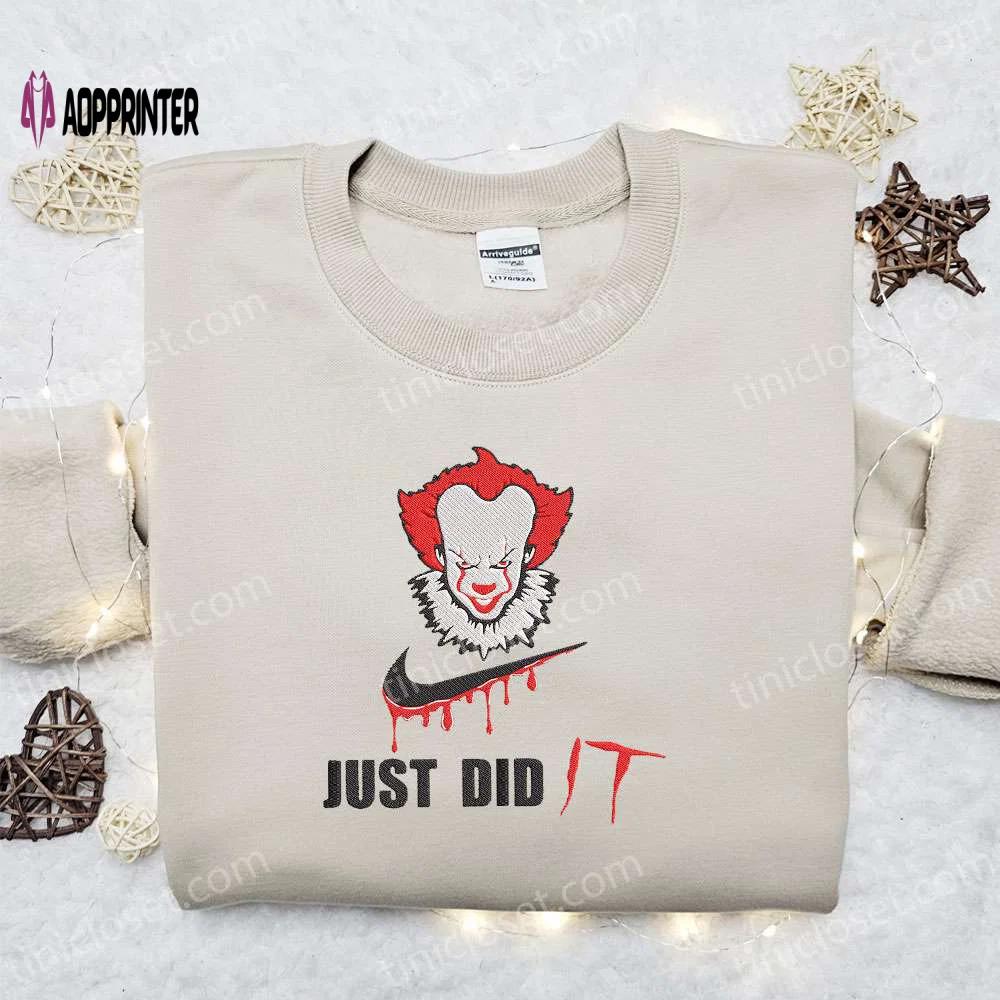 Pennywise x swoosh embroidered sweatshirt: best halloween gift for family Embroidered Shirt