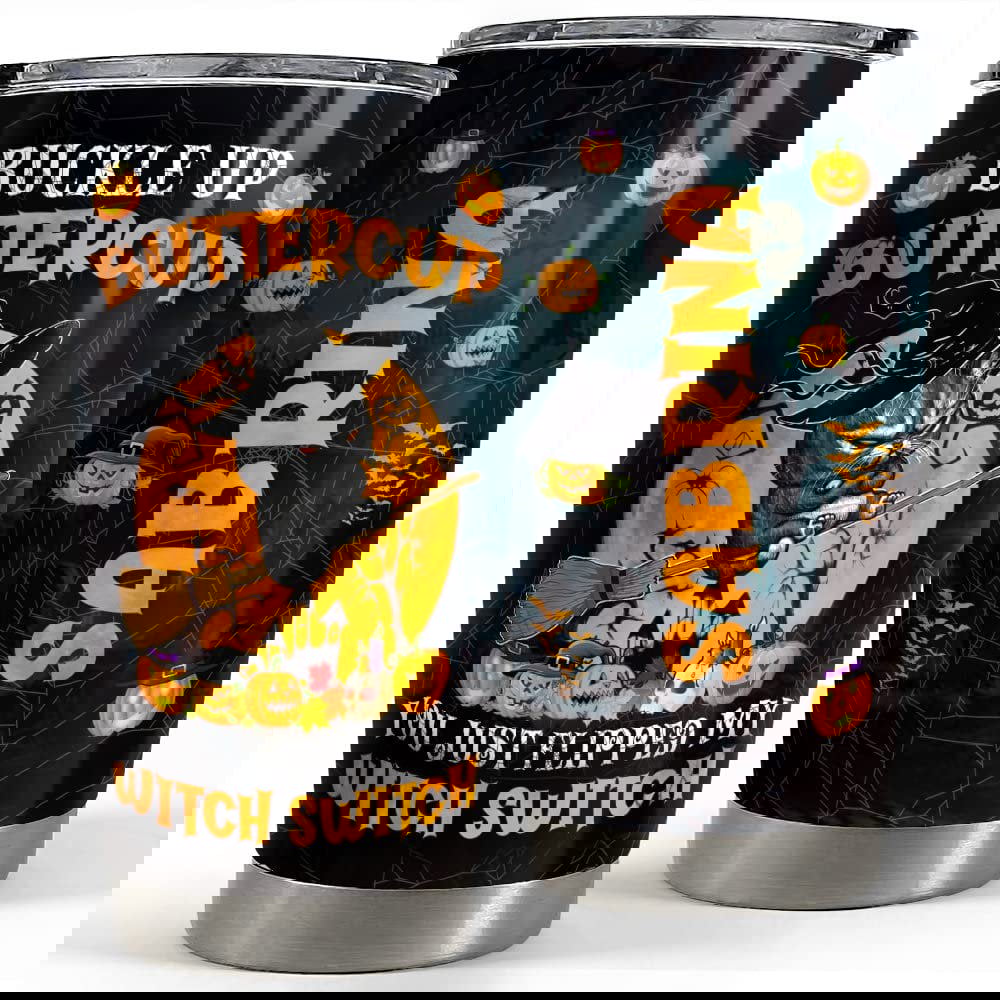 Personalized cat tumbler halloween buckle up buttercup animal gift Personalized Tumbler