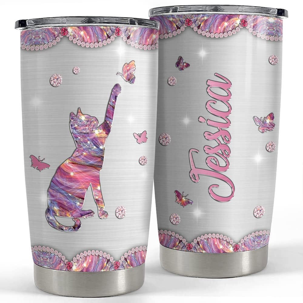 Personalized cat tumbler jewelry style metallic for animal lover Personalized Tumbler