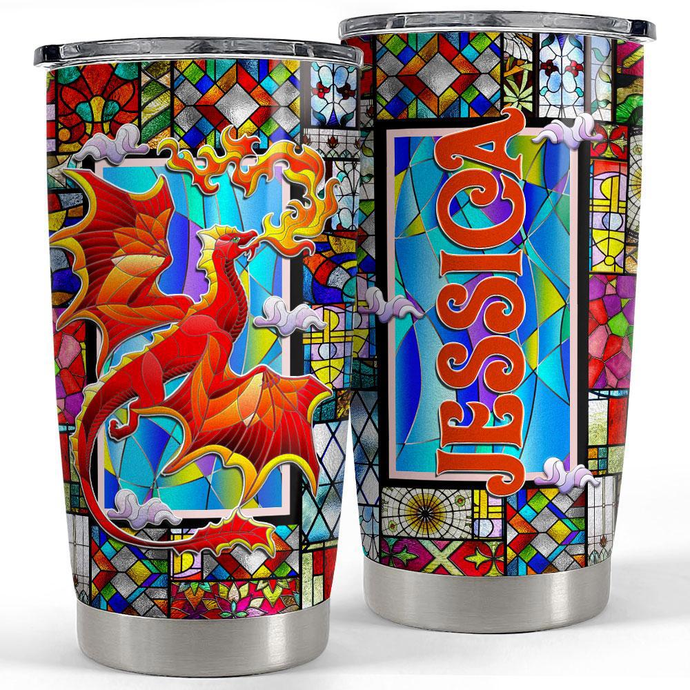 Personalized dragon tumbler stained glass drawing Personalized Tumbler
