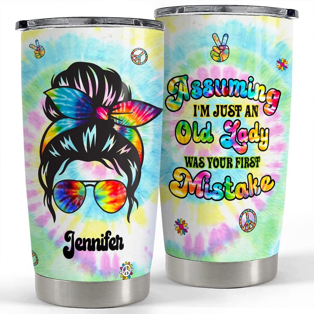 Personalized hippie tumbler lady hippy bun hair tie dye for girl Personalized Tumbler