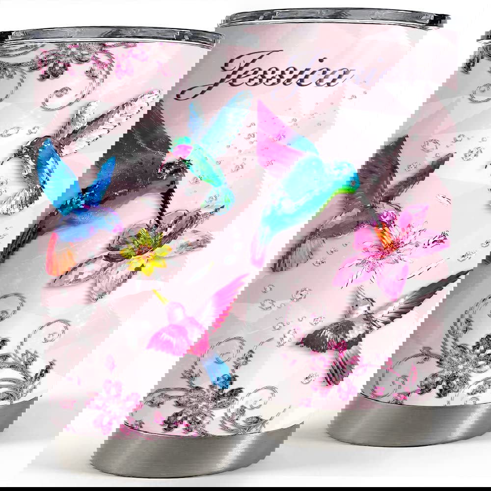 Personalized hummingbird tumbler crystal jewelry style for animal lover Personalized Tumbler