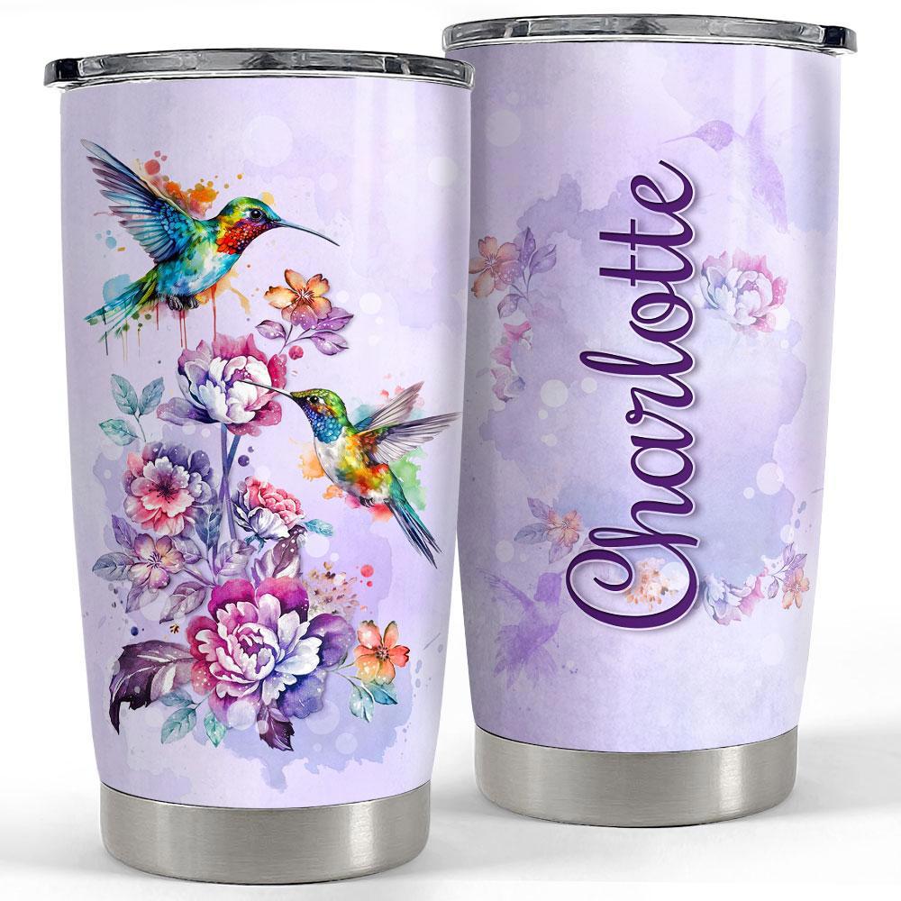 Personalized hummingbird tumbler watercolor drawing style Personalized Tumbler