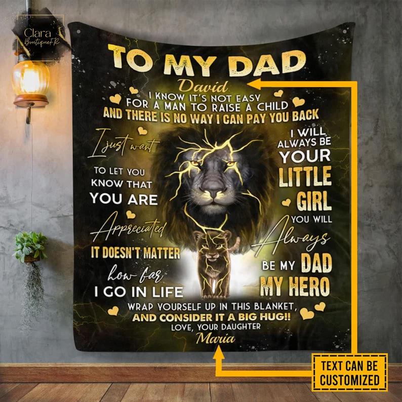 Personalized lion daughter to my dad i know it’s not easy for a man to raise a child fleece blanket, mink sherpa blanket, lion blanket Quilt Blanket