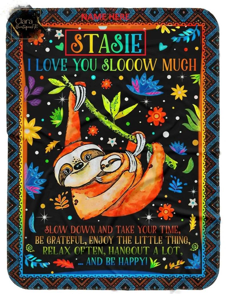 Personalized name sloth blanket gift for baby fleece blanket, mink sherpa blanket, sloth blanket, baby blanket, christmas gift for baby Quilt Blanket