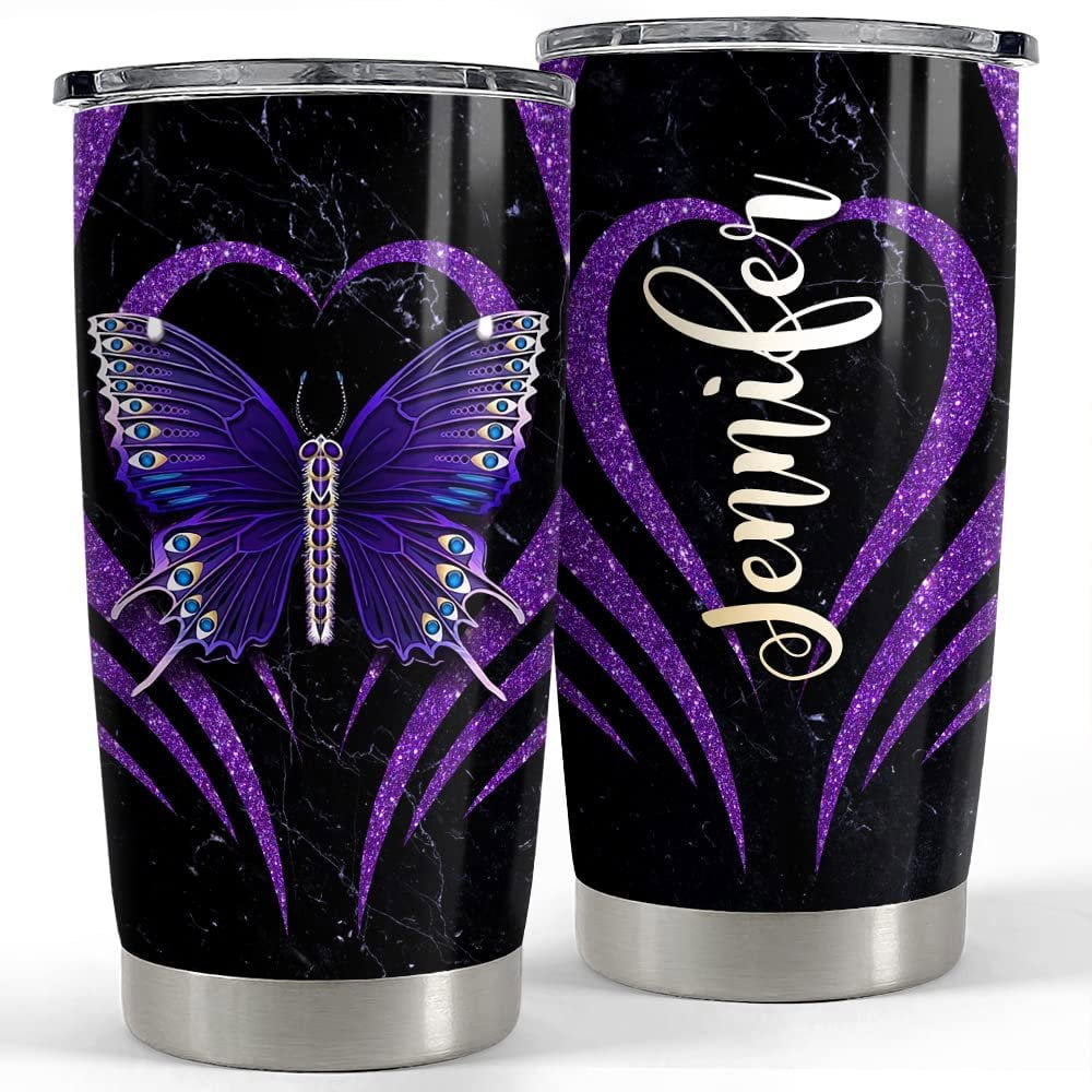 Personalized purple butterfly tumbler glitter for animal lover Personalized Tumbler