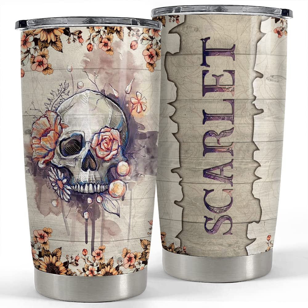 Personalized skull tumbler rose and skulls for women friend Personalized Tumbler