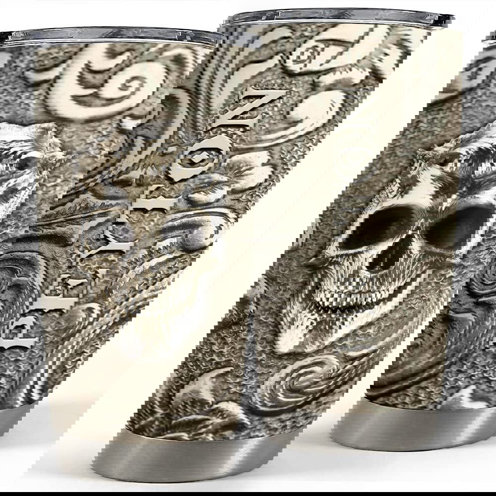 Personalized skull tumbler viking bronze drawing for coffeeholic Personalized Tumbler