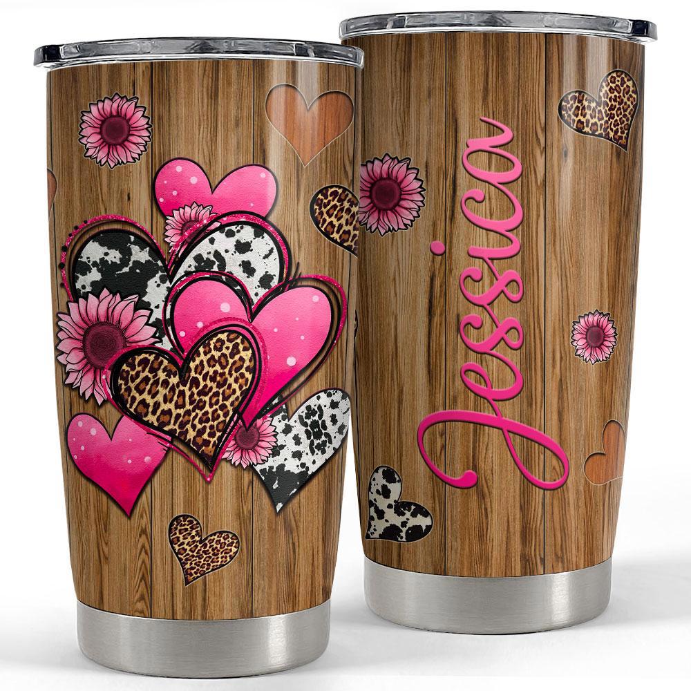 Personalized tumbler with customize name western hearts cowhide Personalized Tumbler