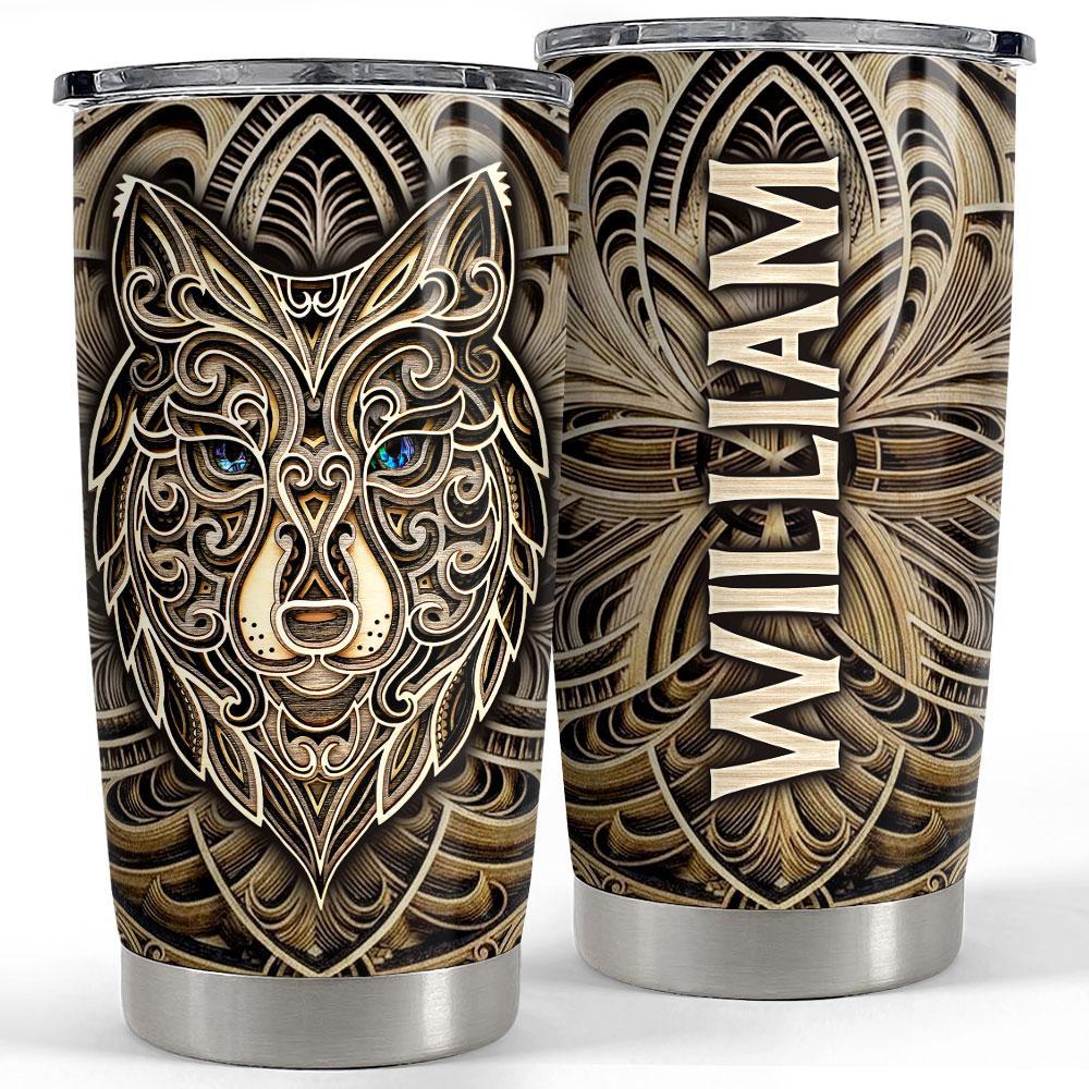 Personalized wolf tumbler with customize name abstract drawing Personalized Tumbler