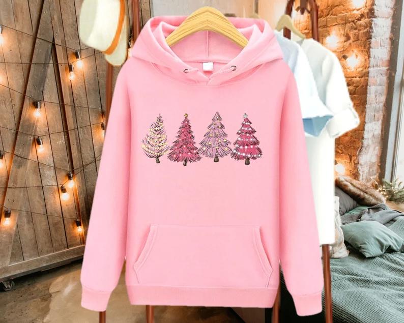 Pink tree christmas hoodie,christmas sweater,christmas crewneck, christmas tree sweatshirt,holiday sweaters,winter sweatshirt,xmas shirt