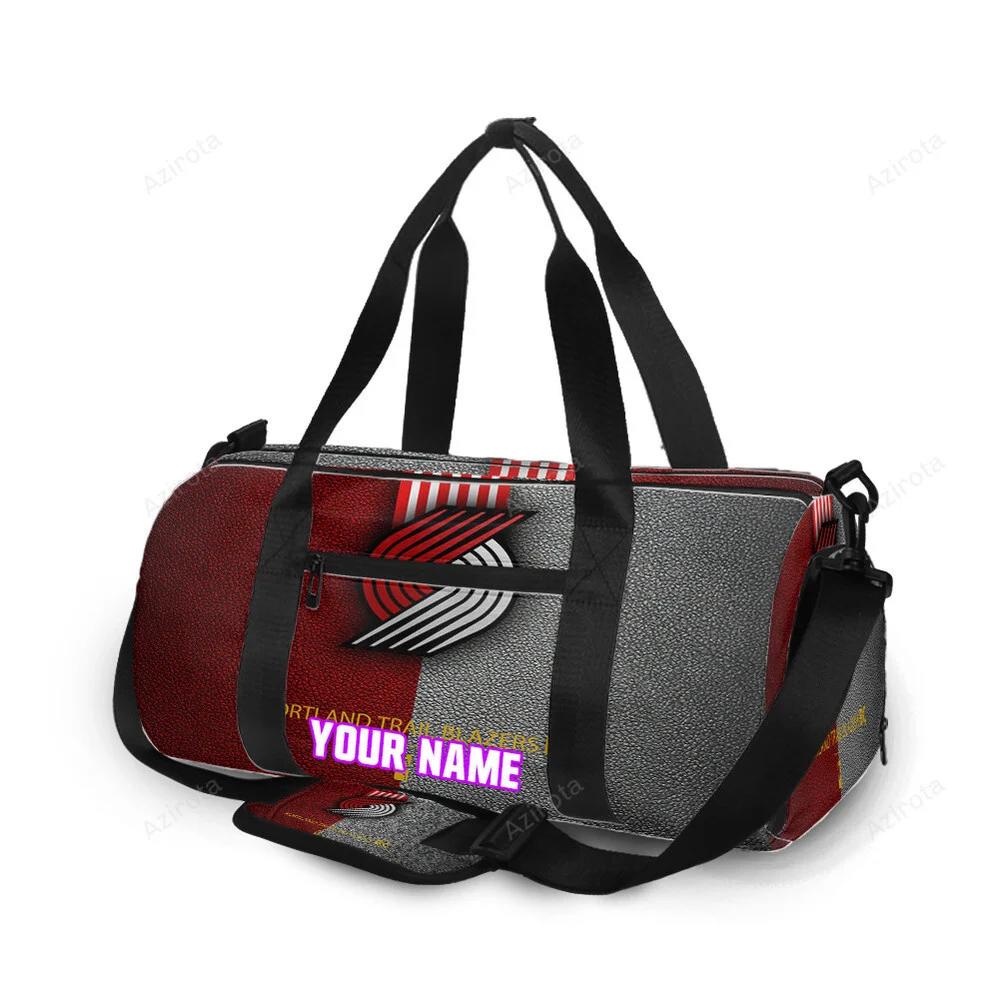 Portland trail blazers red gray leather personalized name travel bag gym bag 2265 Travel Bag