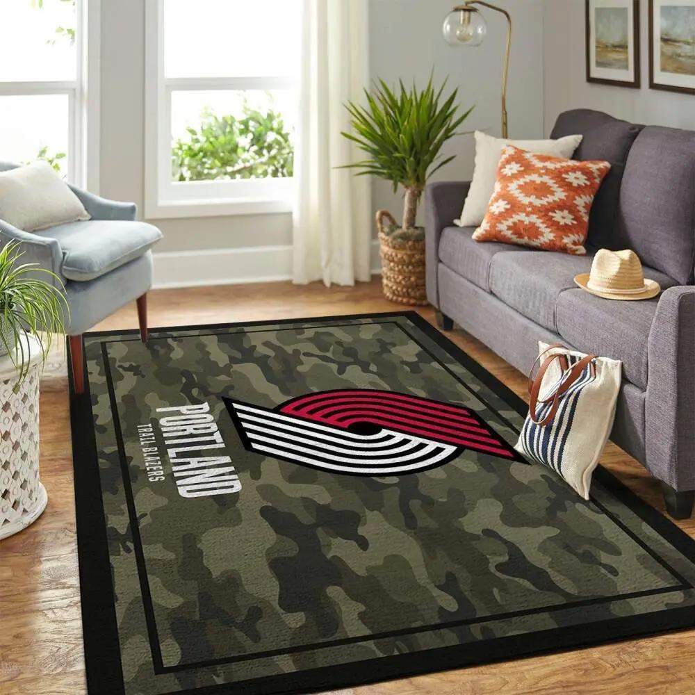 Portland trailblazers nba area rugs camo style living room carpet team logo home rug regtangle carpet floor decor home decor Rectangle Rug