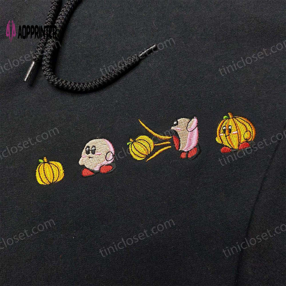 Pumpkin kirby sweatshirt & hungry hoodie: cute halloween shirts Embroidered Shirt