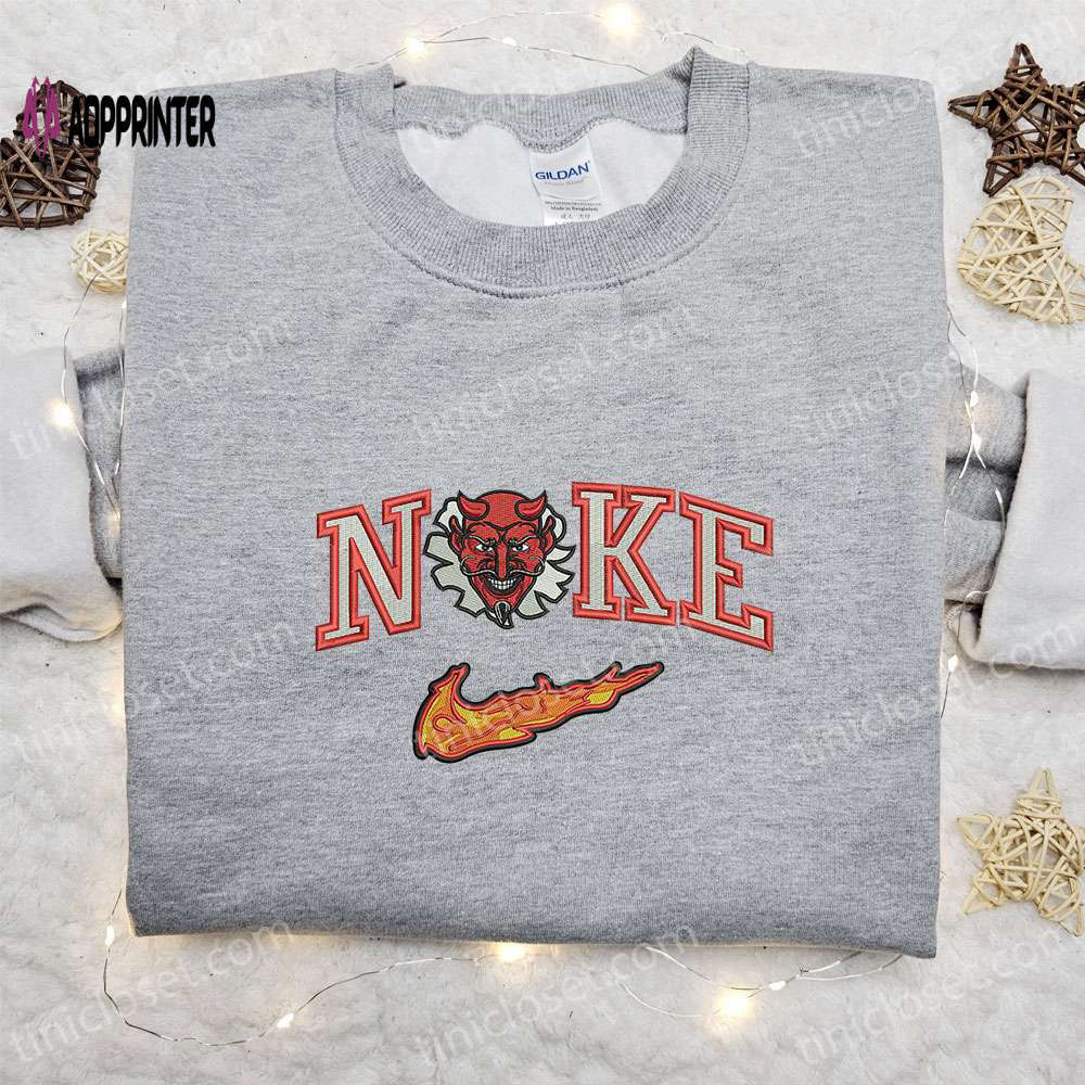 Red devil x nike embroidered hoodie & shirt: best halloween gift ideas Embroidered Shirt