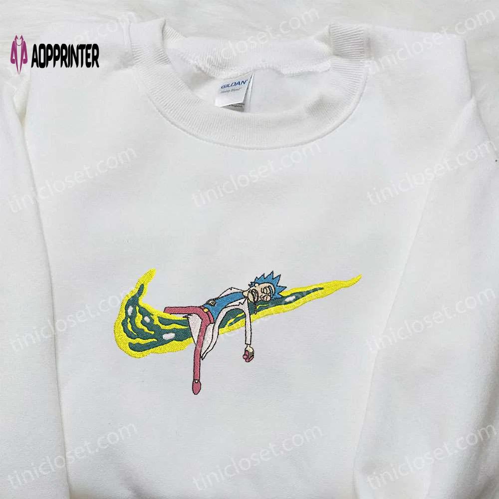Rick sanchez x swoosh cartoon sweatshirt nike inspired embroidered hoodie Embroidered Shirt