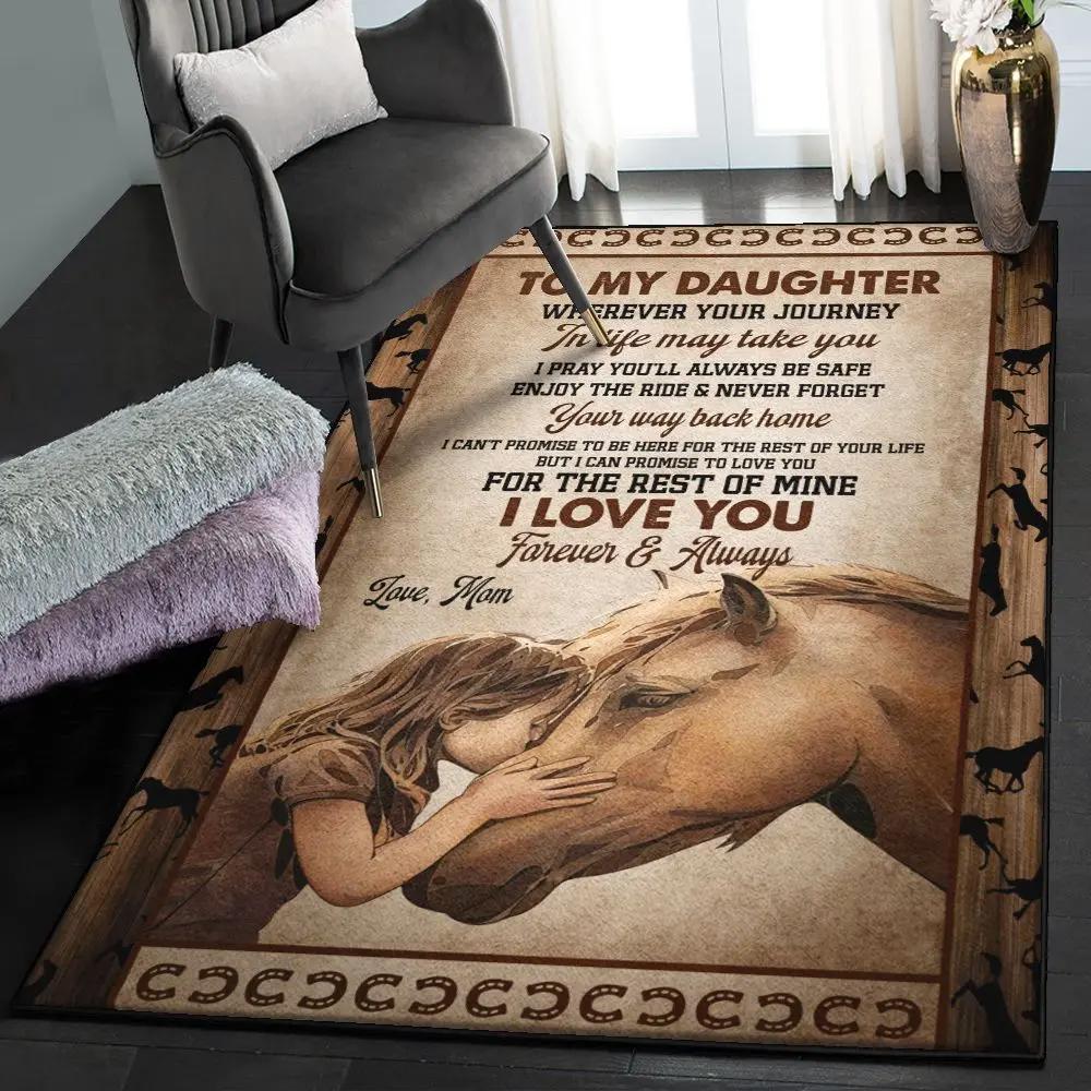 Riding horse modern area rugs, horse to my daughter i love you forever and always mom rug Rectangle Rug