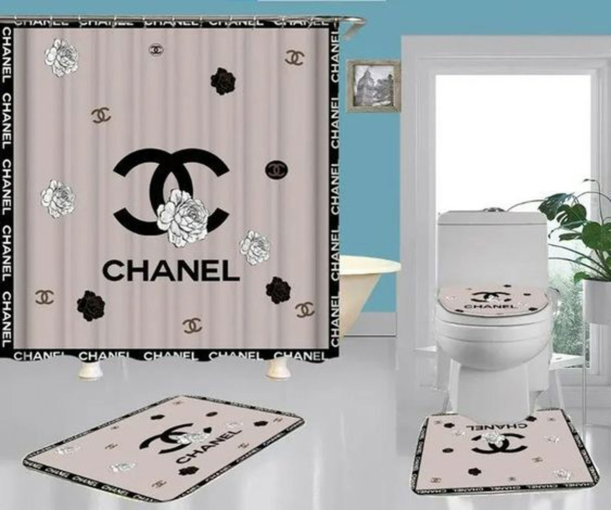Rugs in living room and bedroom - Chanel bathroom set hot 2023 luxury shower curtain bath rug mat home decor 253 Bathroom Accessory Sets