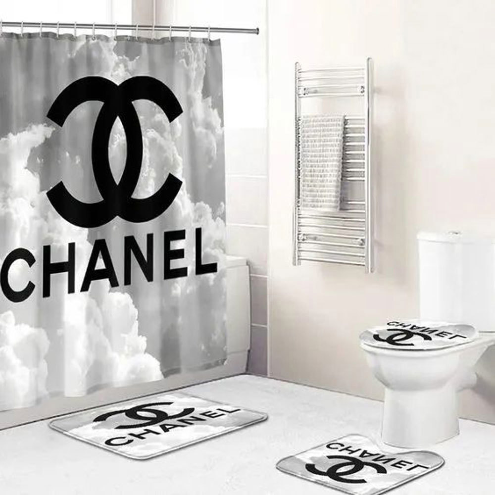 Rugs in living room and bedroom - Chanel cloudy bathroom set hot 2023 luxury shower curtain bath rug mat home decor 274 Bathroom Accessory Sets
