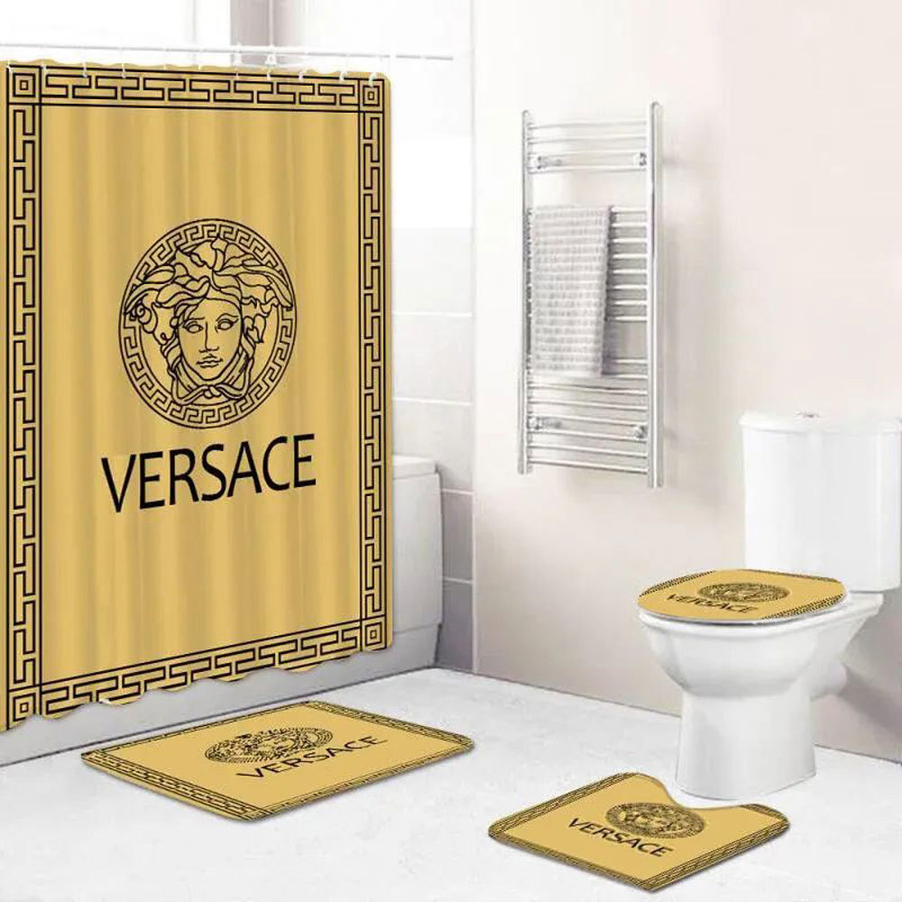 Rugs in living room and bedroom - Gianni versace yellow bathroom set hot 2023 luxury shower curtain bath rug mat home decor 292 Bathroom Accessory Sets