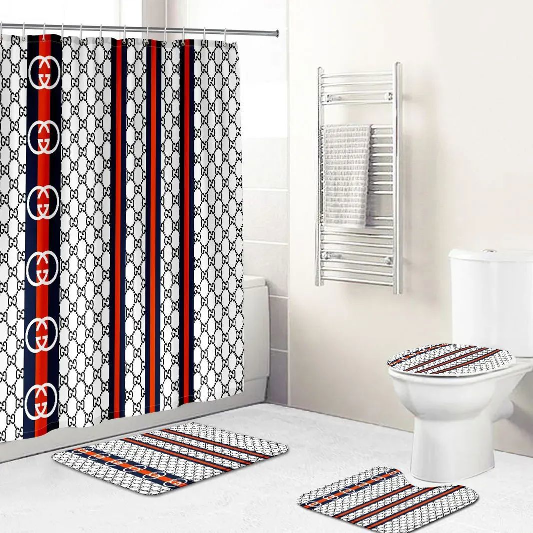 Rugs in living room and bedroom - Gucci white bathroom set hot 2023 luxury shower curtain bath rug mat home decor 239 Bathroom Accessory Sets