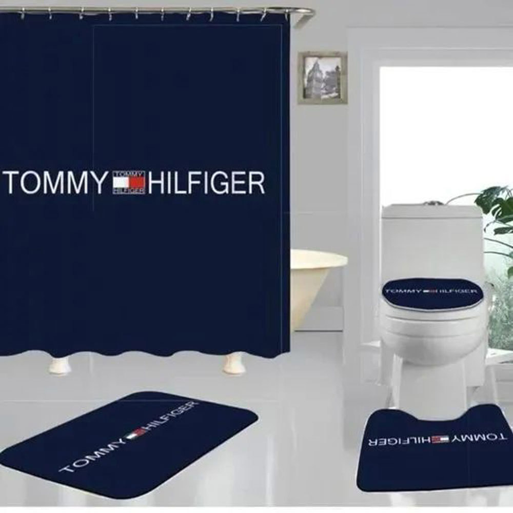 Rugs in living room and bedroom - Tommy hilfiger bathroom set hot 2023 luxury shower curtain bath rug mat home decor 300 Bathroom Accessory Sets
